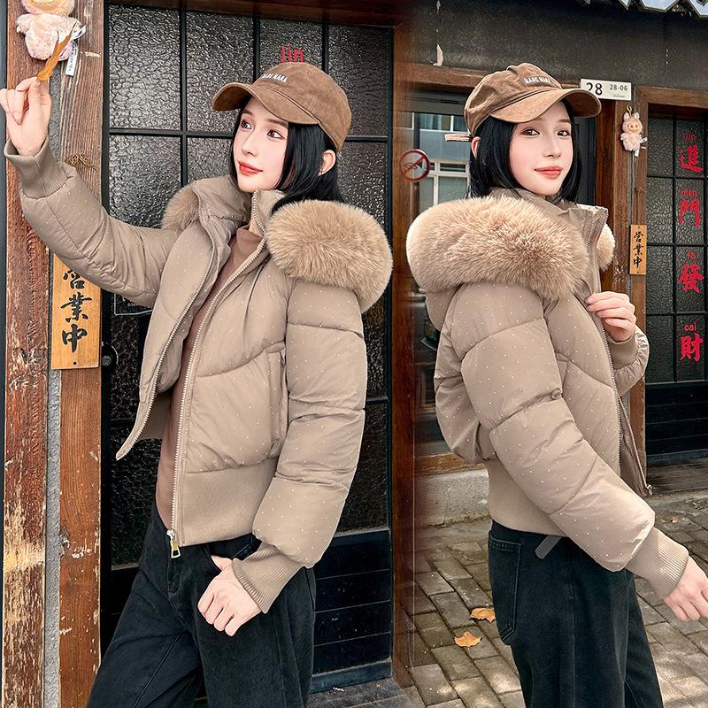 Removable hat high waist big fur collar hooded short cotton-padded jacket women's winter new cotton-padded jacket thin jacket jacket