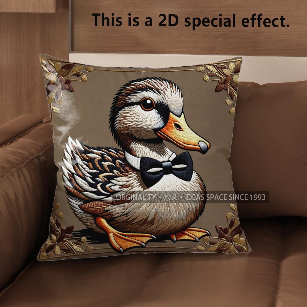 

2D Cute Ducks With Bow Ties Throw Pillow Covers Pattern Cushion Cover Suitable For Sofa Bedroom Car Pillow Cover 40x40cm