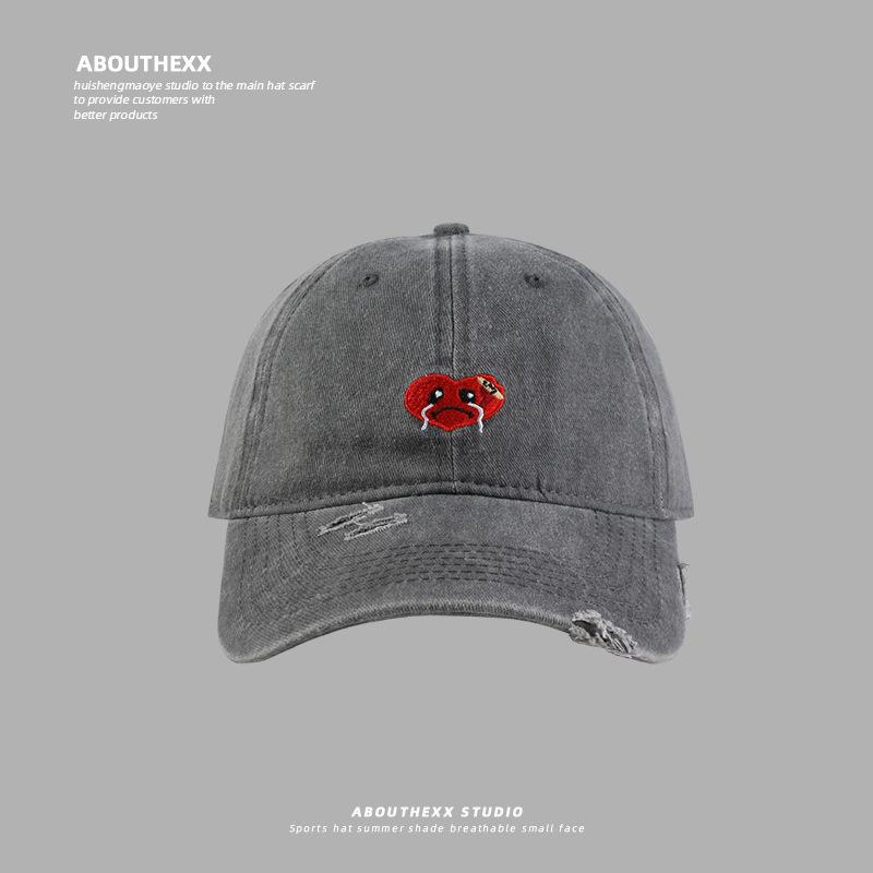 Hat Female Cartoon Embroidery Washed Cap Student Couple Versatile Baseball Cap Outdoor Casual Sun Hat