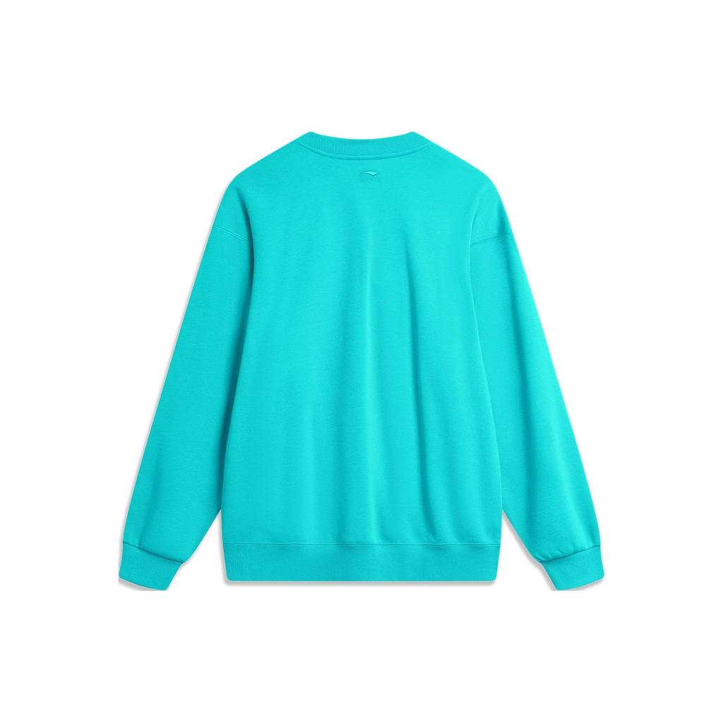 Li Ning X Disney Collaboration FW23 Letter Cartoon Print Fleece Warm Loose Pullover Sweatshirt Unisex sweatshirt Ice-Porcelain-Green AWDT813-4