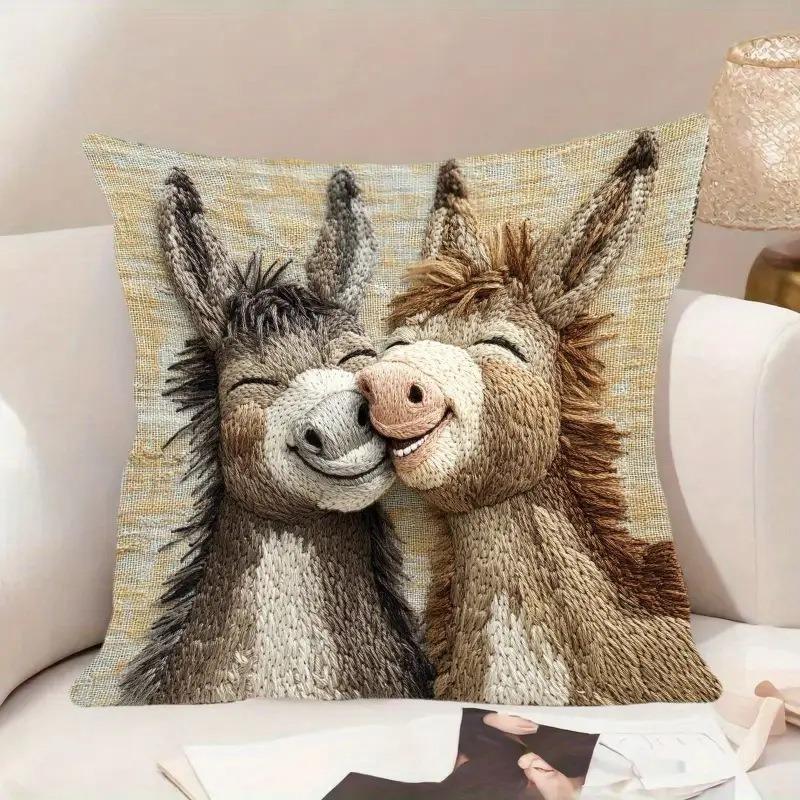 45x45cm Retro Cartoon Esel Kissenbezug Lustiger Eselfreund Leinen Hergestellt Kissenbezug Heimdeko Sofa Auto Kissenbezug