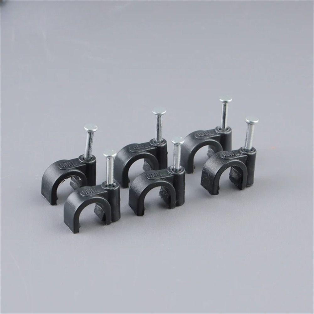 100Pcs/Set 4-16mm Round Cable Wire Clips Black Steel Nails Cable Tacks Cable Management Wall Mountable Nail In Cable Clips