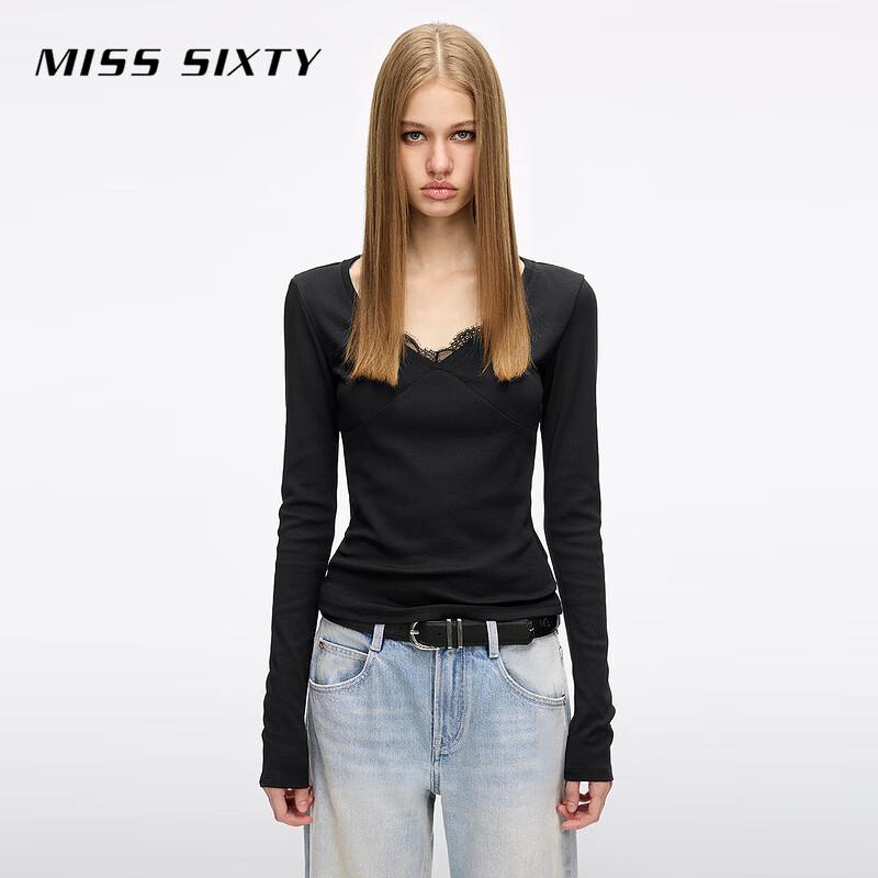 MISS SIXTY Women s Retro Lace Patchwork Slim Long Sleeve T-Shirt M