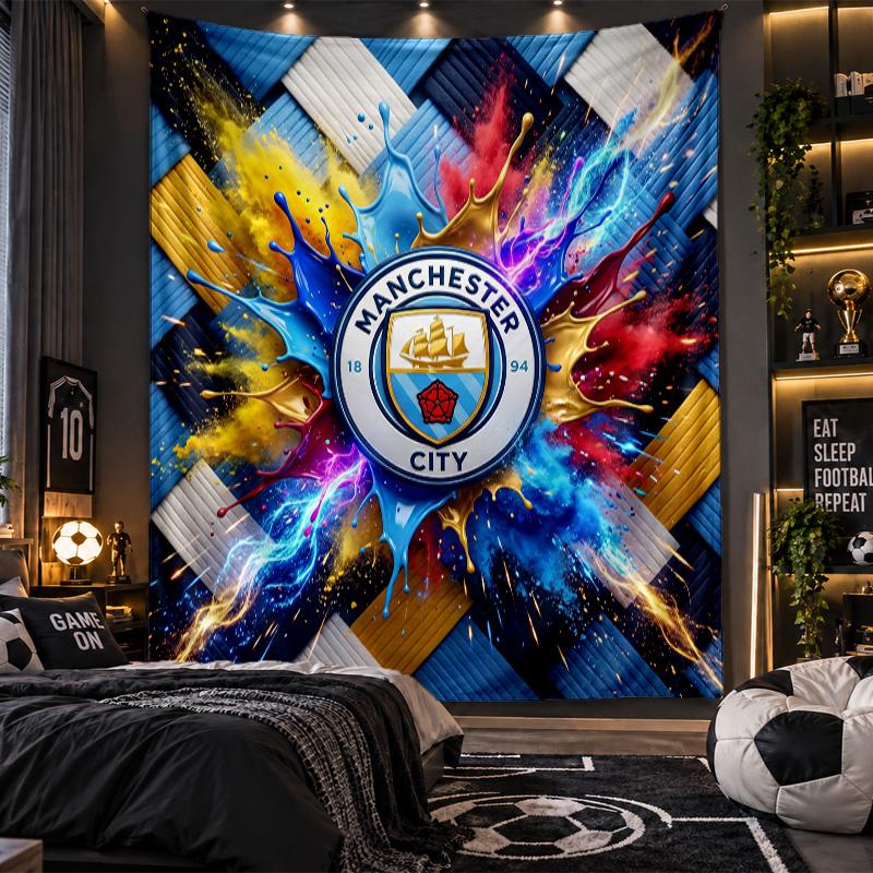 Wall Hanging Tapestry Manchester City Print Cloth for Living Room Bedroom Home Decor