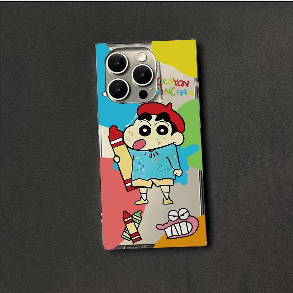 Clear Square Back Tube Case Protection For iPhone 16 ProMax 15 Plus 13 11 14 Pro Max 12 Anti-Oxygen,Shin-chan Poster Pattern Casing