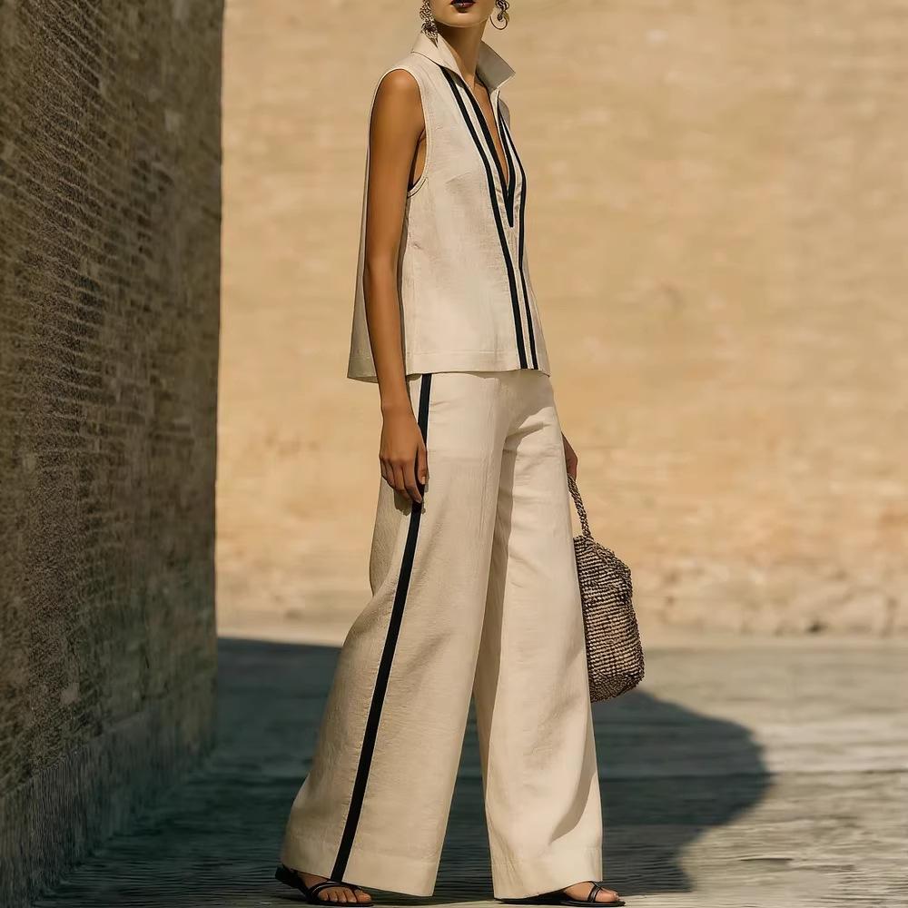 Set Canotta Senza Maniche Donna Colore a Contrasto Stile Europeo Lusso Leggero Estivo Trendy Elegante