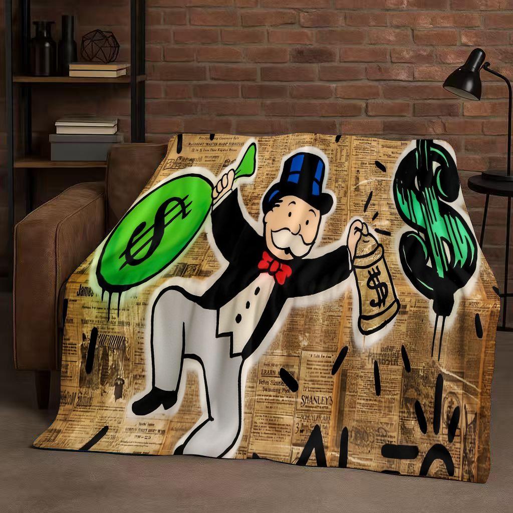 3D Rich Game Monopoly Money Dollar Cartoon Flannel Blanket,Ultra Soft Warm Plush Throw for Home Bedroom Bed Sofa Cover Kids Gift