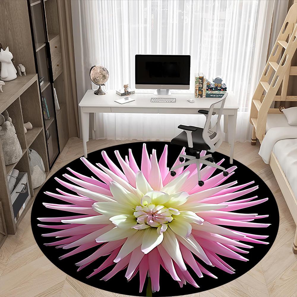 1pc Pink Dahlia Flower Chair Carpet for Office, Round Non Slip Durable Large Size Office Carpet, Suitable for Office
