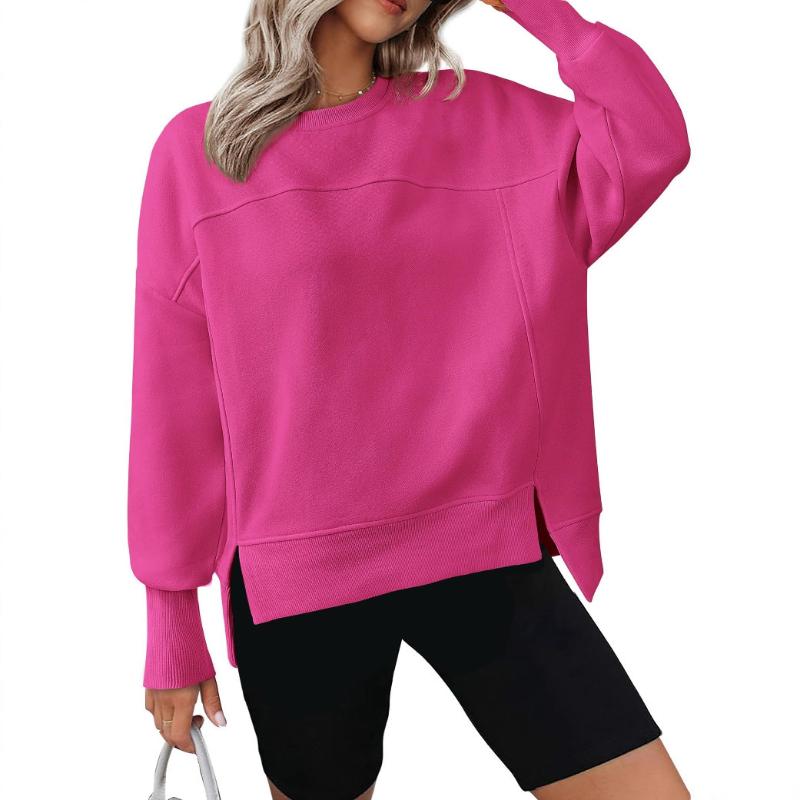 Women's European Style Autumn Winter New Style Crew Neck Long Sleeve Split Solid Color Minimalist Casual Loose Versatile Hoodie