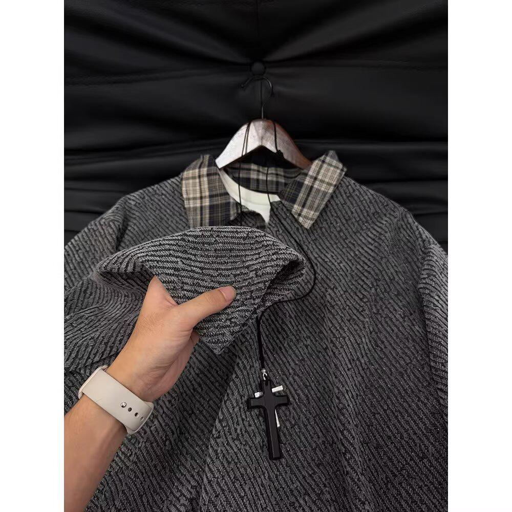 Men's Retro Plaid Velvet-Lined Hoodie: Autumn/Winter Street Style Trendy Loose Fit Jacket