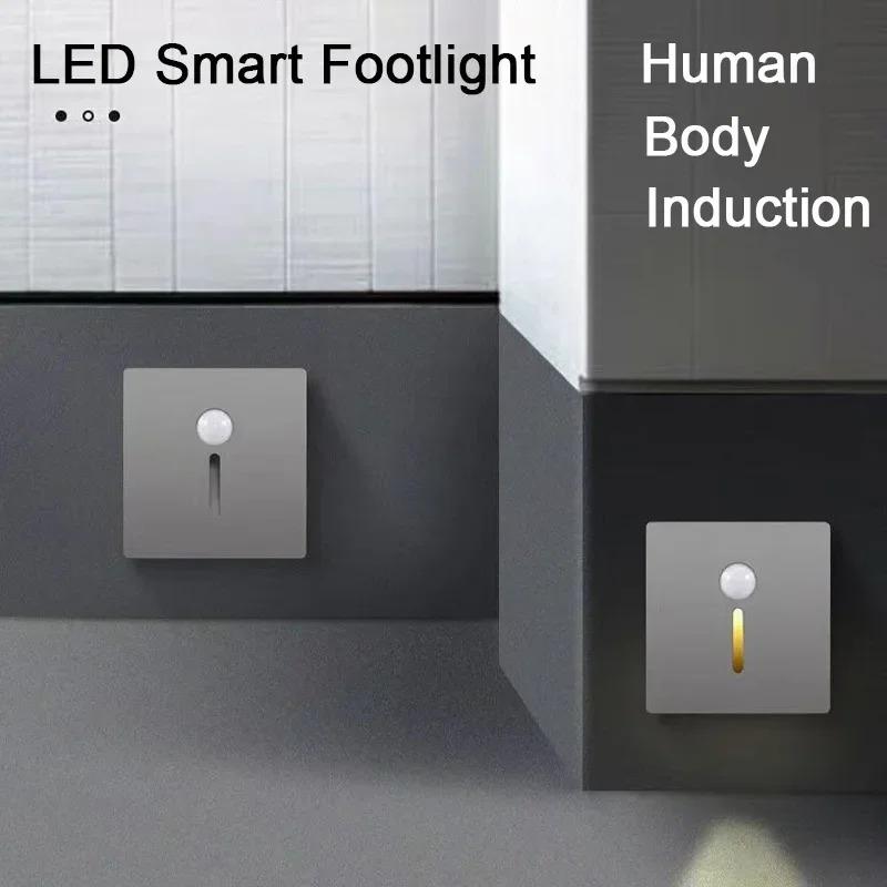 Smart Motion Sensor LED Stair Footlight Indoor Outdoor Stair Wall Lamp Recessed LED Step Light Staircase Bedroom Decoration