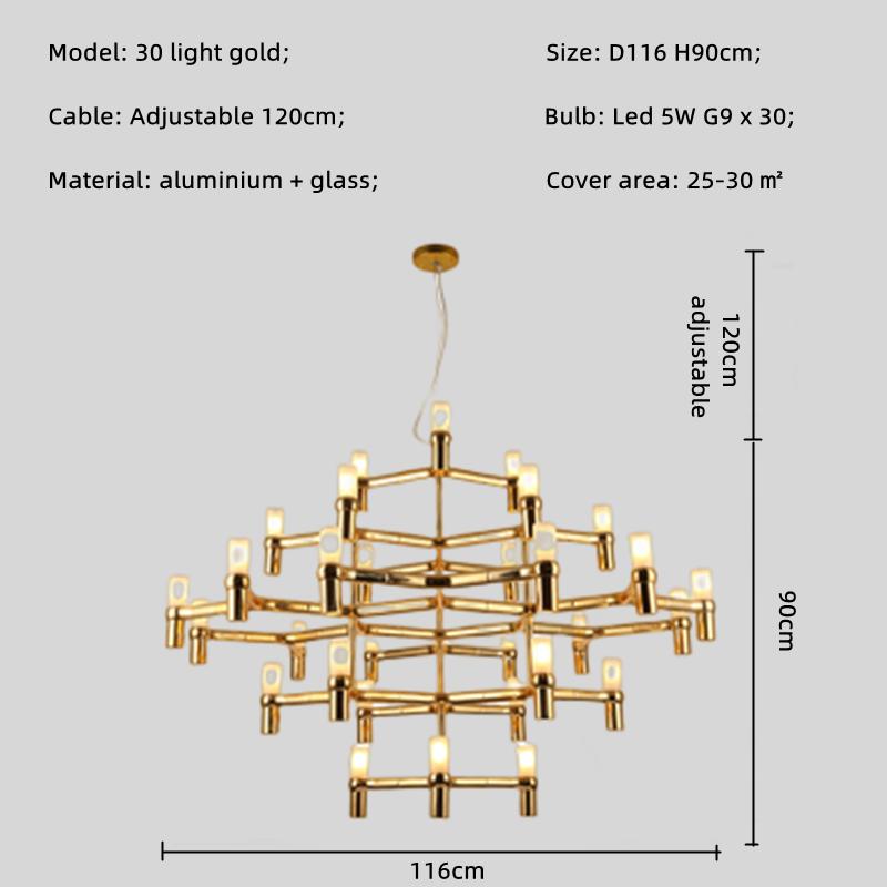 Nordic Luxury Modern LED Chandelier Designer Kitchen Pipe Chrome Lamp Hotel Living Room Room Room Decoration Lighting Fixtures