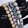 Men'S Square Glass 12Mm Hand Necklace Rock Sugar Chain Hip Hop Style Male Alloy