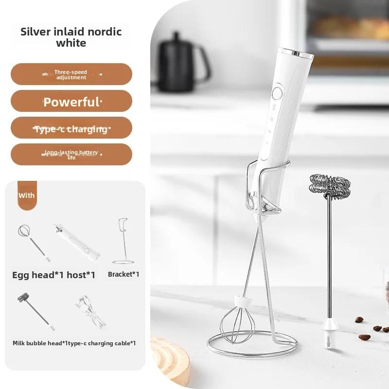 2 In 1 USB Rechargeable Electric Egg Beater Whisk Coffee Mixer Double Heads Milk Frothers  Baking Stirrer Kitchen Gadgets