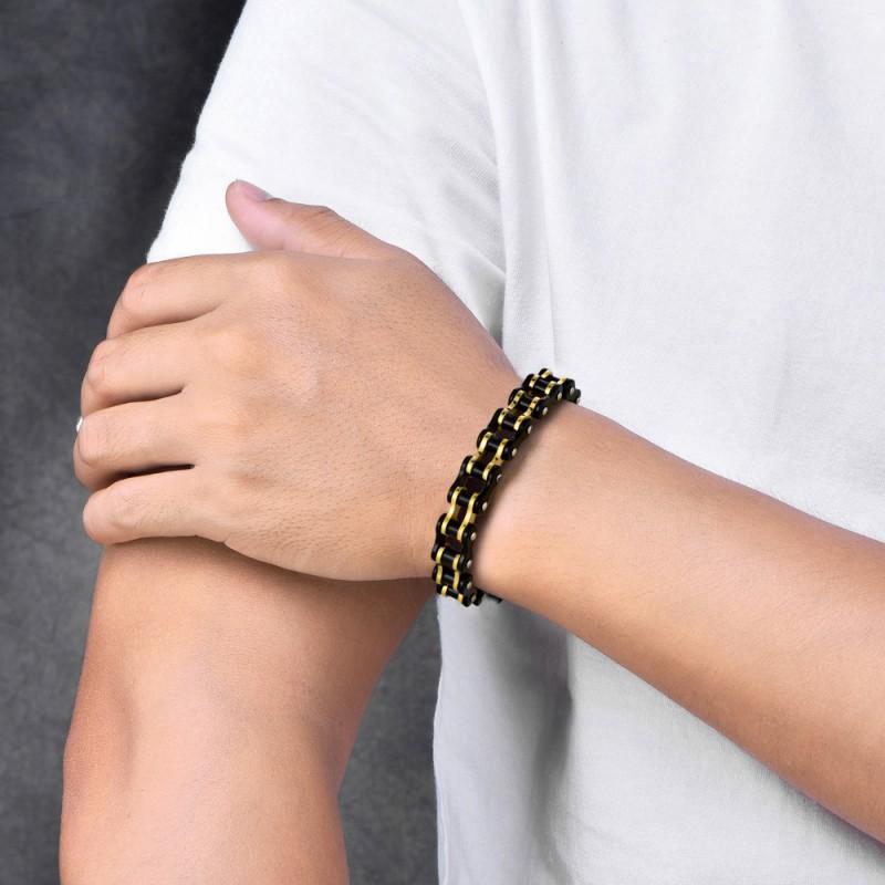 Stainless Steel Cycling Bracelet Men Women Punk Hip Hop Biker Chain Link Geometric Design Black Gold Finish