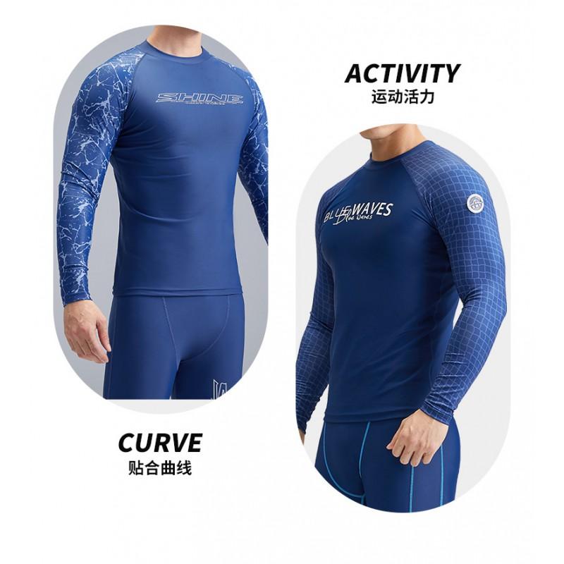Herren Schnelltrocknendes Nylon Rash Guard Badeanzug-Set Mit UV-Schutz Atmungsaktiv Langarm Oberteil Badeshorts Surfen Schwimmen