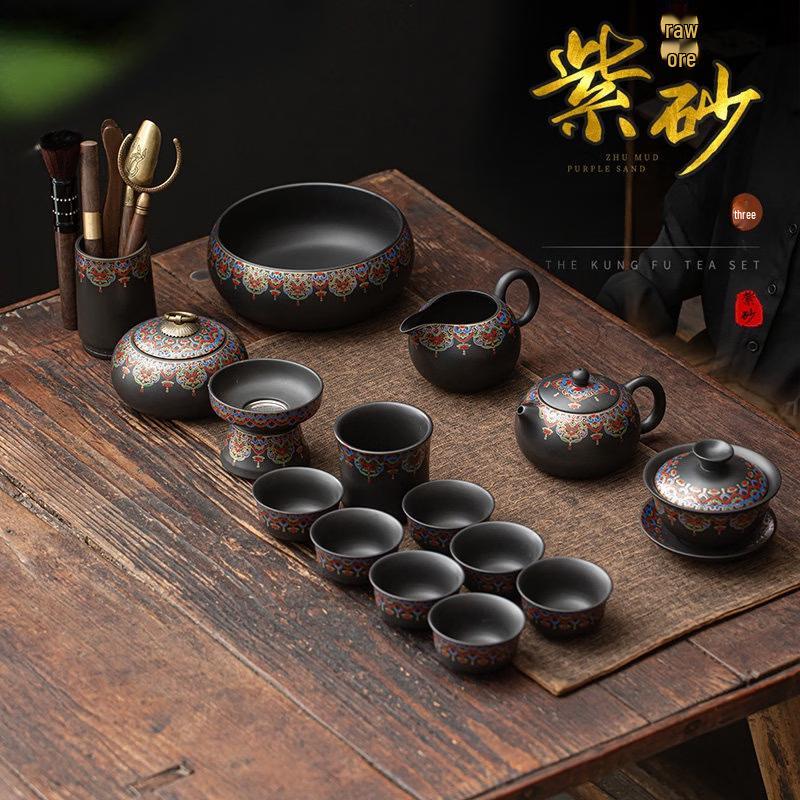 Luxury Zisha 16-Piece Tea Set with Enamel Xishi Pot