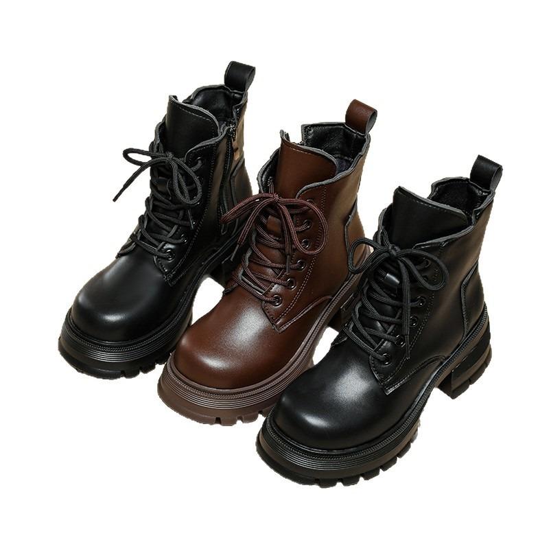 New Platform Martin Boots Women's Autumn New Single Boots Black Thin Boots Lace-up Locomotive Short Boots