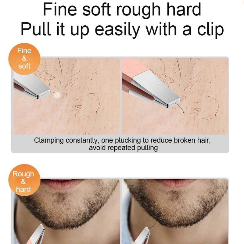 1 set di pinzette di precisione in acciaio inossidabile per la rimozione dei peli delle sopracciglia, dei peli del viso, delle schegge e dei punti neri, con punta obliqua e punta angolata.