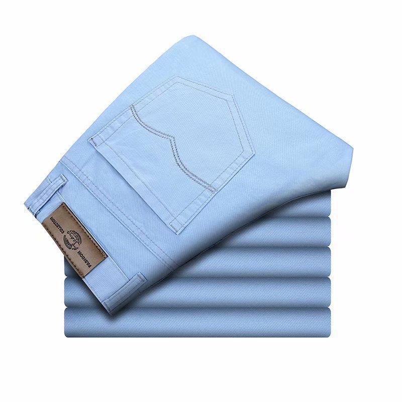 Pánské jarní/podzimní jednobarevné rovné kalhoty - Korejský styl, Slim fit, Velká velikost