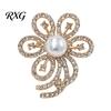 Suit Lapel Brooch Faux Pearl Rhinestone Flower Brooch, Hollow Floral Pin Durable for Wedding Bridal Shower, Women Girls Clothing Jewelry Accessories
