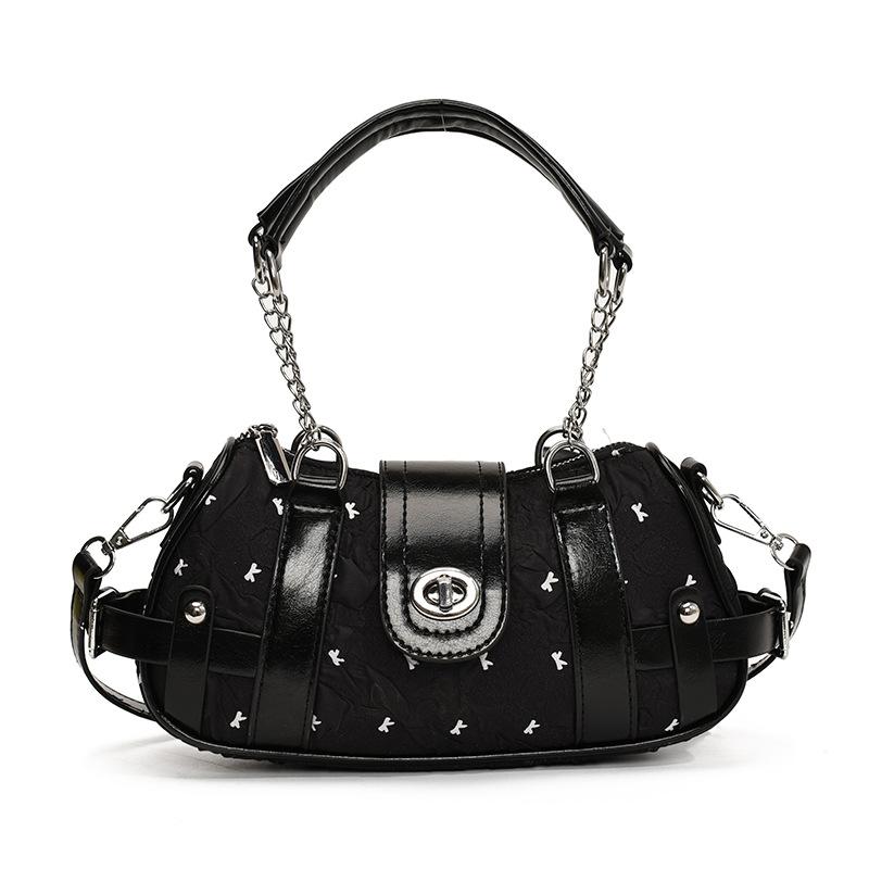 Premium Splicing Chain Handbag New Fashion Locomotive Shoulder Bag Large Capacity Commuter Messenger Bag