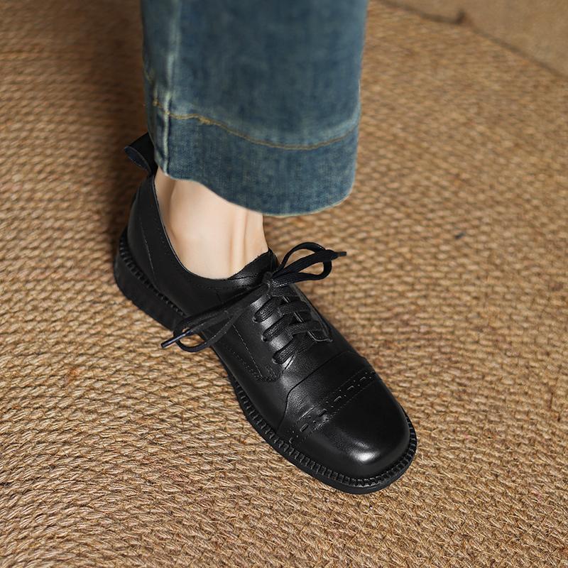 Fashion Genuine Leather Women Oxford Shoes Spring 2025 New Thick Heels Shoes Classic Lace-Up Vintage Office Dress High Heels Women Pumps