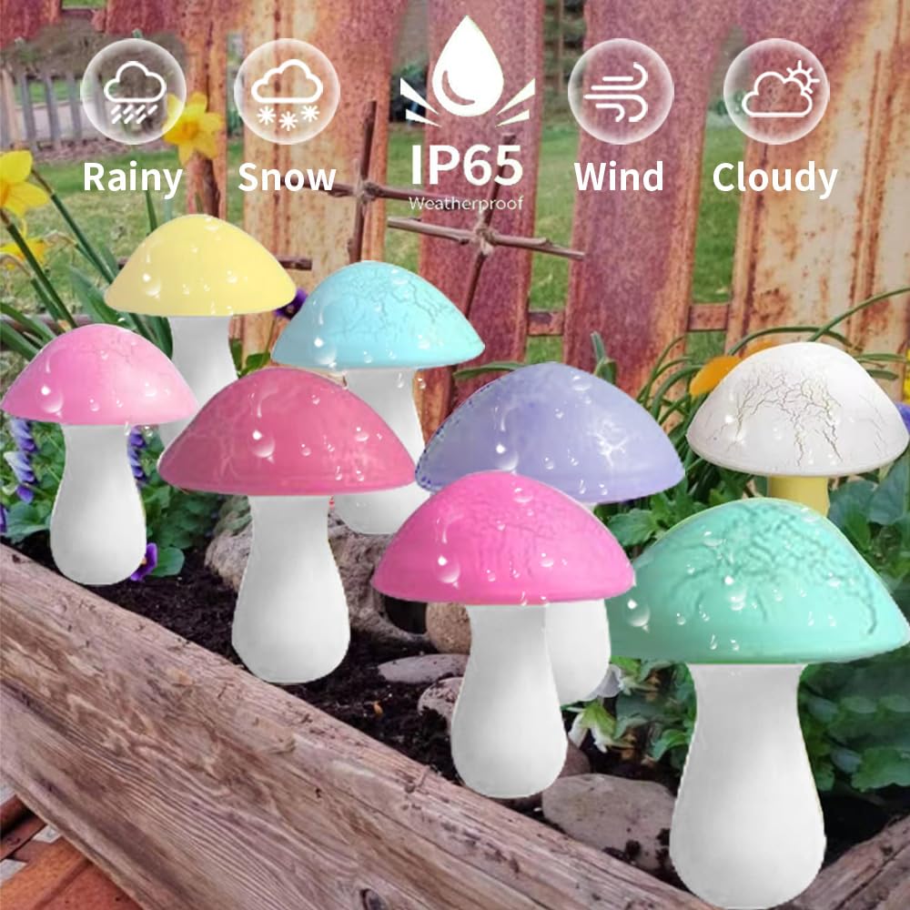 YZYOE LED Outdoor Solar Ground Plug Mushroom Lamp with 8 Waterproof Solar Garden Cute Mushroom Lamp with 2 Lighting 8-Pair Colors, Decor, Modes.