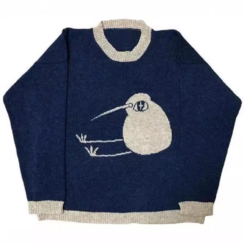 Pull rétro Y2K à col rond et manches longues, rayé