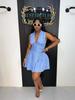 Spring New European and American Women's Fashion Striped Sleeveless Waist-cinching Large Hem Short Dress