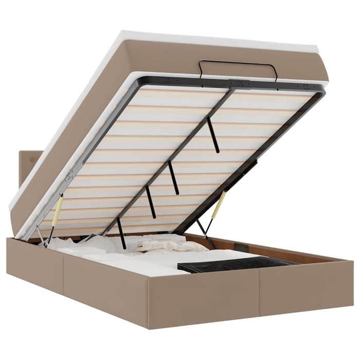 Cadre de lit avec matelas - Maison Exclusive - Similicuir cappuccino - Rangement sous le lit - LED intégrée