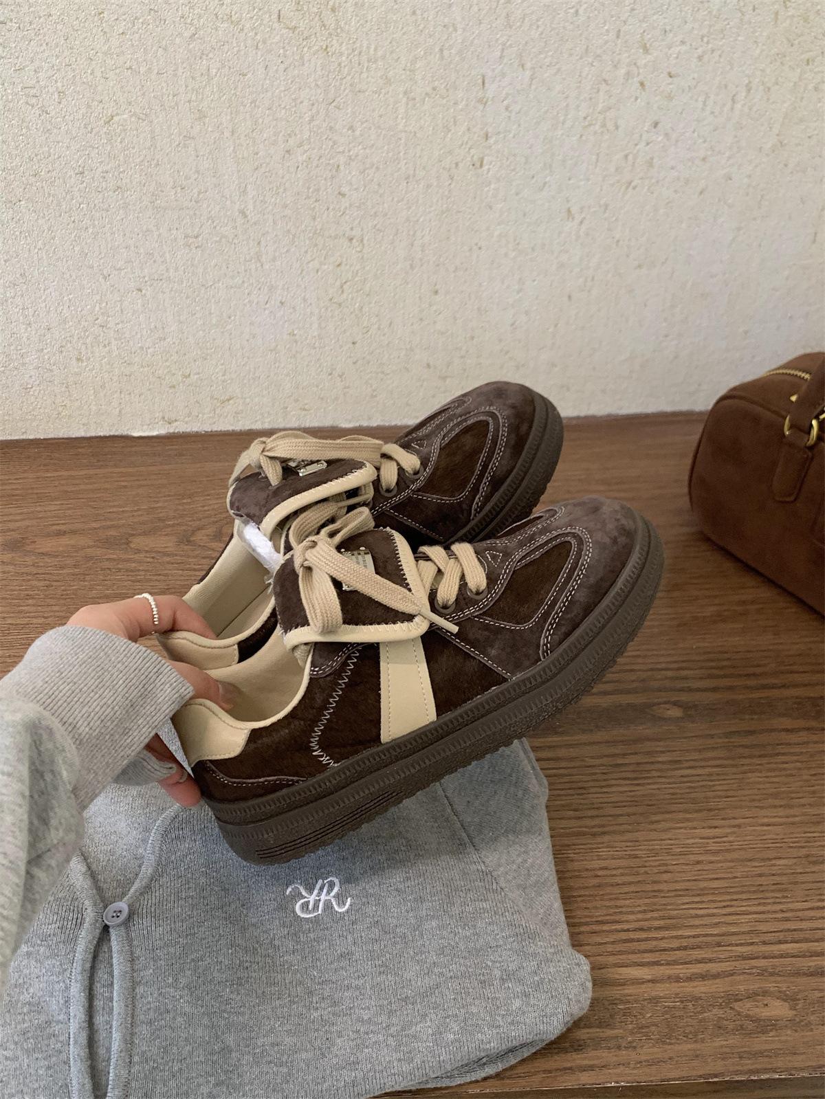 

Maillard ретро леопардовый принт конский волос флип немецкие тренировочные туфли женские 2025 осень и зима новая платформа повседневные кеды 40