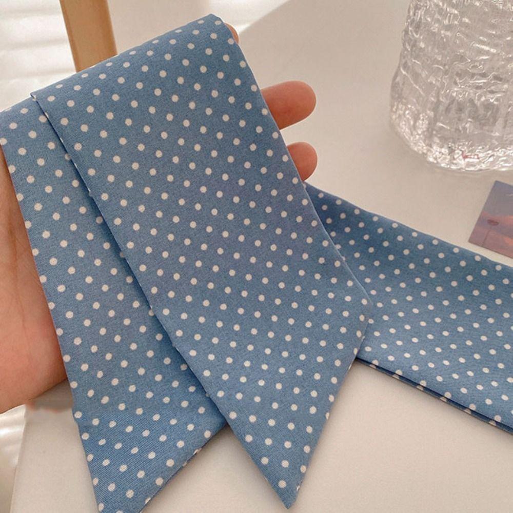 Polka Dot Ribbon Braids Headband Plaid Long Neck Scarves Light Blue Series Hair Band  Outdoor