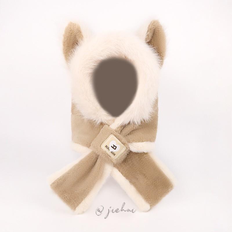 Mütze und Schal integriert Damen Winter vielseitig niedlich Plüschmütze koreanische Version Feuerfuchs Ohren verdickt winddicht Kapuze Tide