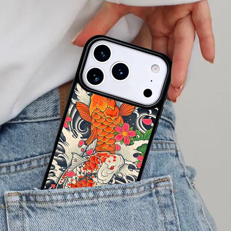 Japanese Koi Fish Phone Case for iPhone 16e 15 14 13 12 17 Pro Max Plus Air 17pro Cover Coque