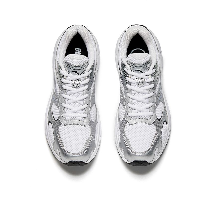 Anta Textile, Synthetic Leather Abrasion Resistant Cushioning Low top Casual Running Shoes Men's White Silver 912545597-1