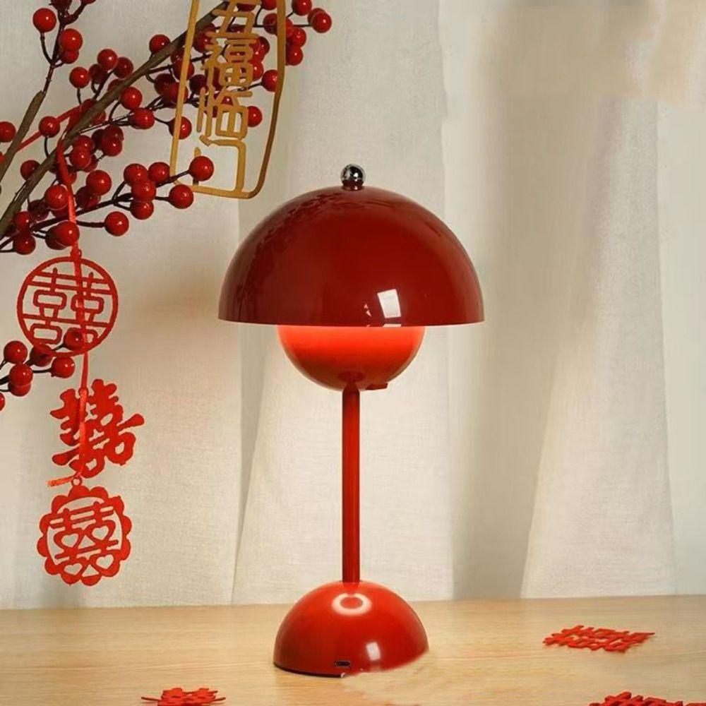 Touch Control LED Table Lamp USB Cable Charging Tricolored Light Flower Bud Lamp Simple Modern Mushroom Design Lamp Study Room