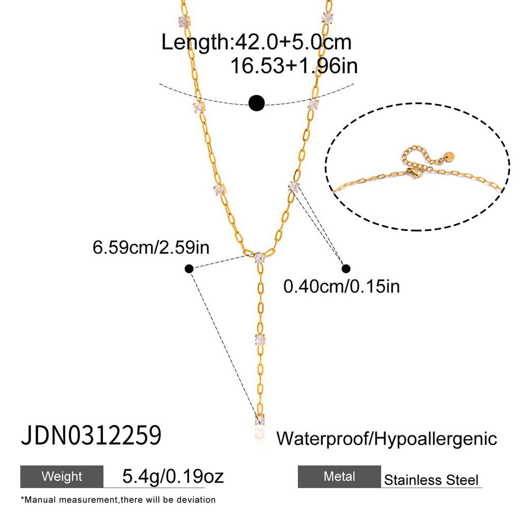 Youthway Minimalist Zircon Pendant Y Shape Chain Necklace For Women 18K Gold PVD Plated Stainless Steel Necklace Fashion Jewelry