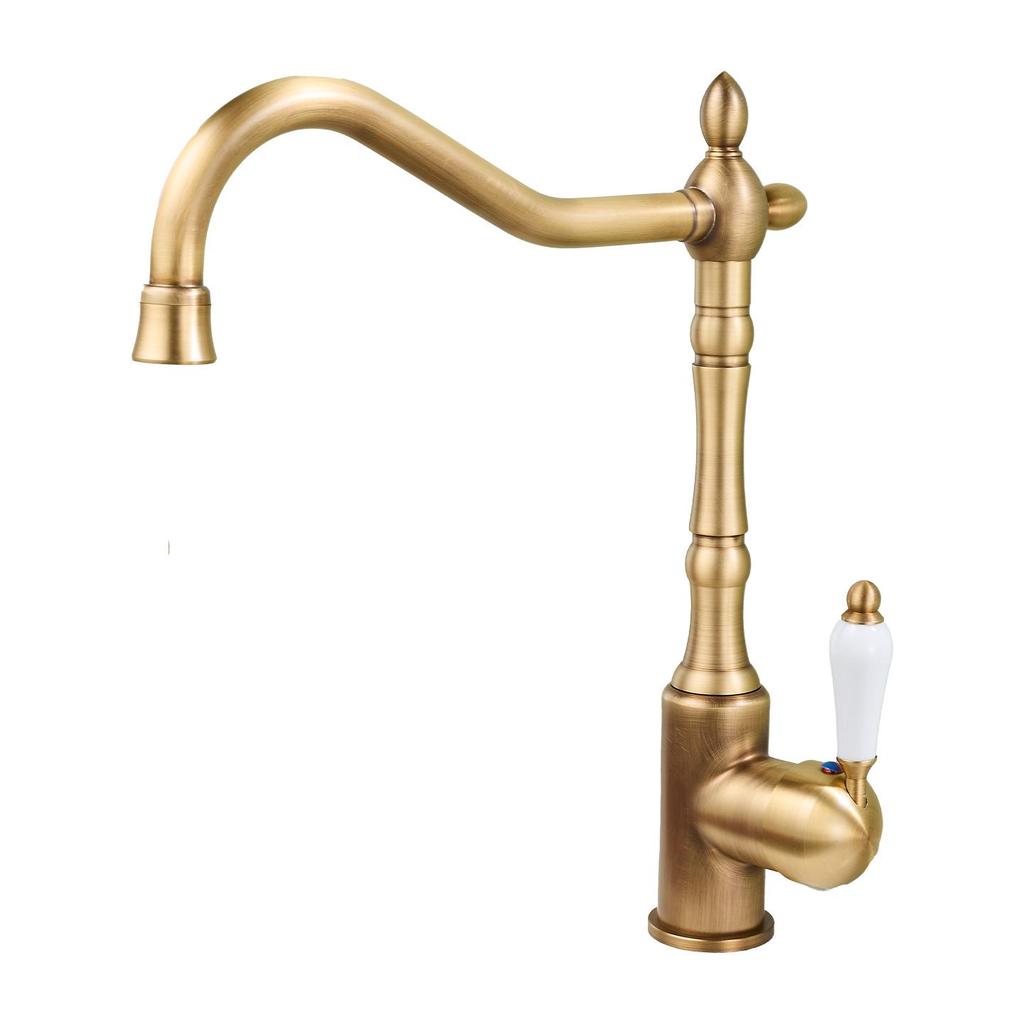 Antique Gold All-Copper 3-in-1 Kitchen Faucet: Hot/Cold Water for Sink & Vegetable Wash Basin, Splash-Proof Design