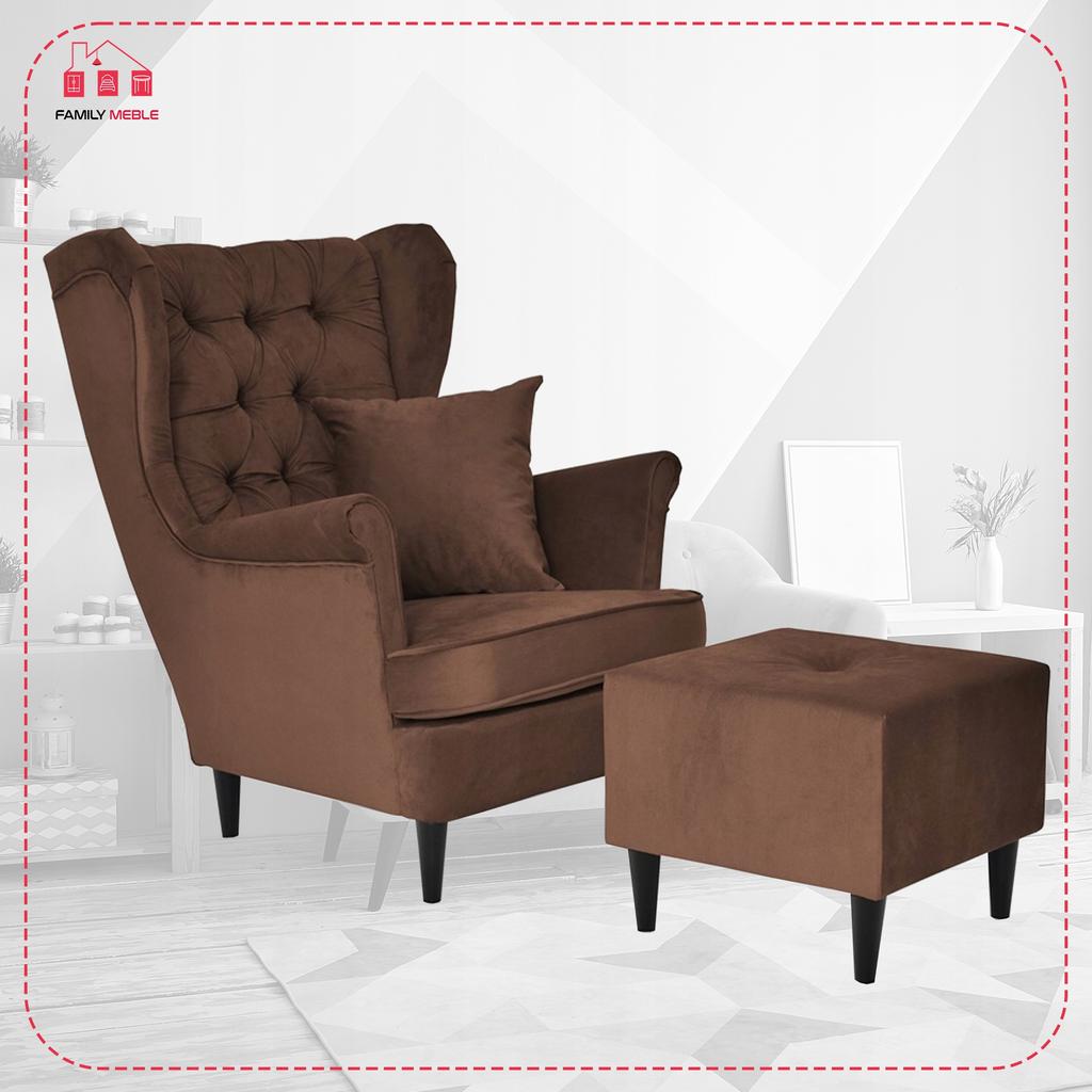 Gaja Wing Chair with Footrest Scandinavian Family Furniture Brown Walnut