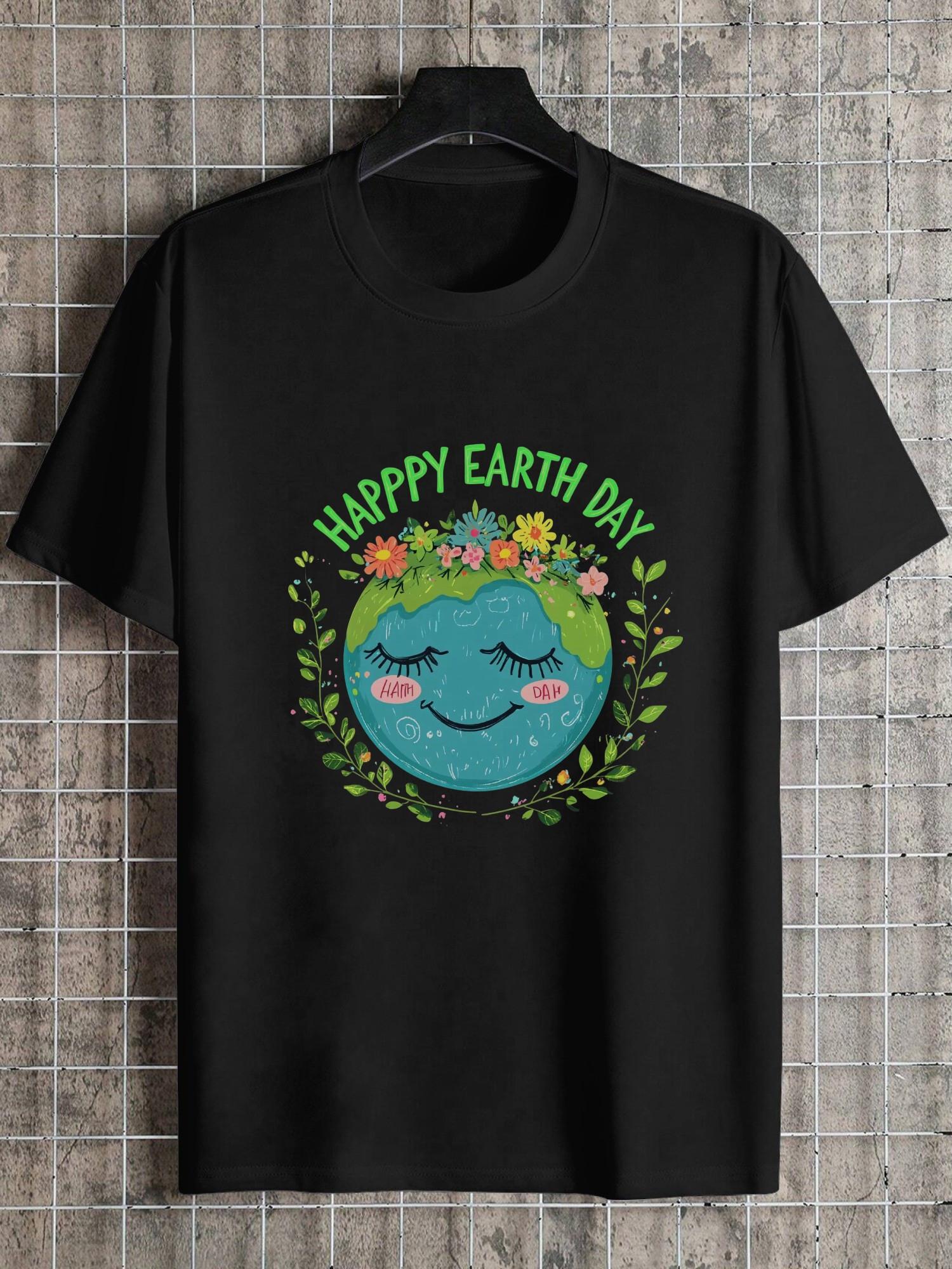 1pc smiling Earth globe floral Happy Earth Day T-shirt S