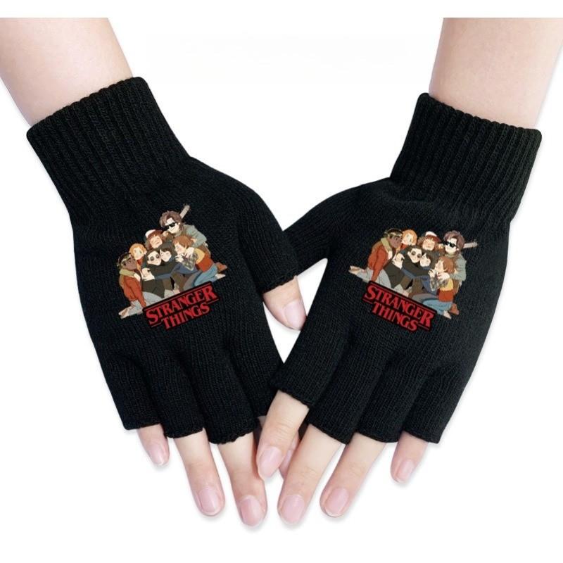 Stranger Printed Cotton Autumn Winter Warm Knitted Touch Gloves Fingerless Gloves