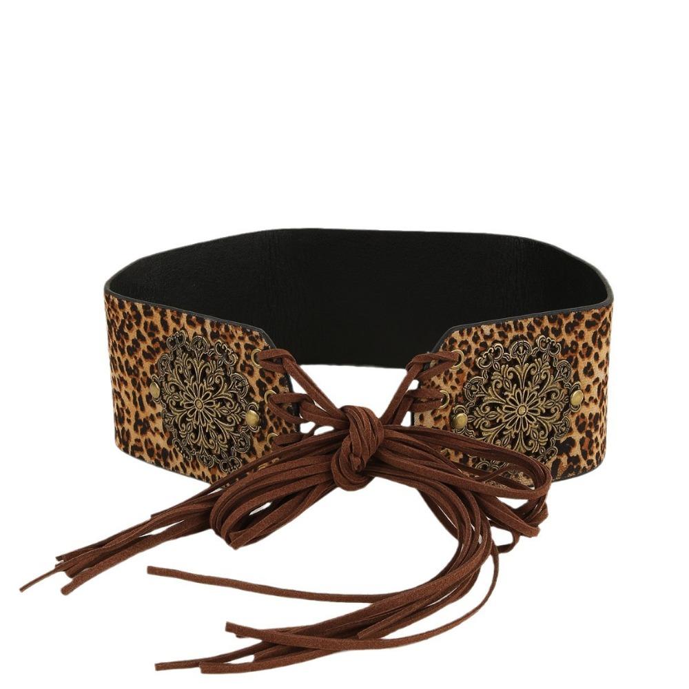 Leopard Print West Cowboy Waist Belt Trouser Decoration Splicing Rings Belt  Dress Decoration