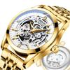 Men's Round Open Heart Stainless Steel Watch Gold white