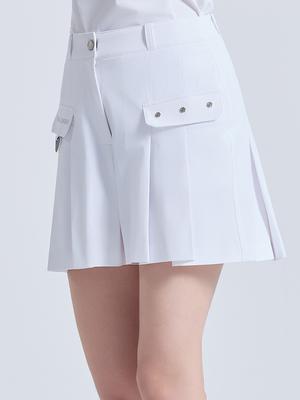 CHALLENGER Women'S Out-Pocket Bag Pleated Half Pants White