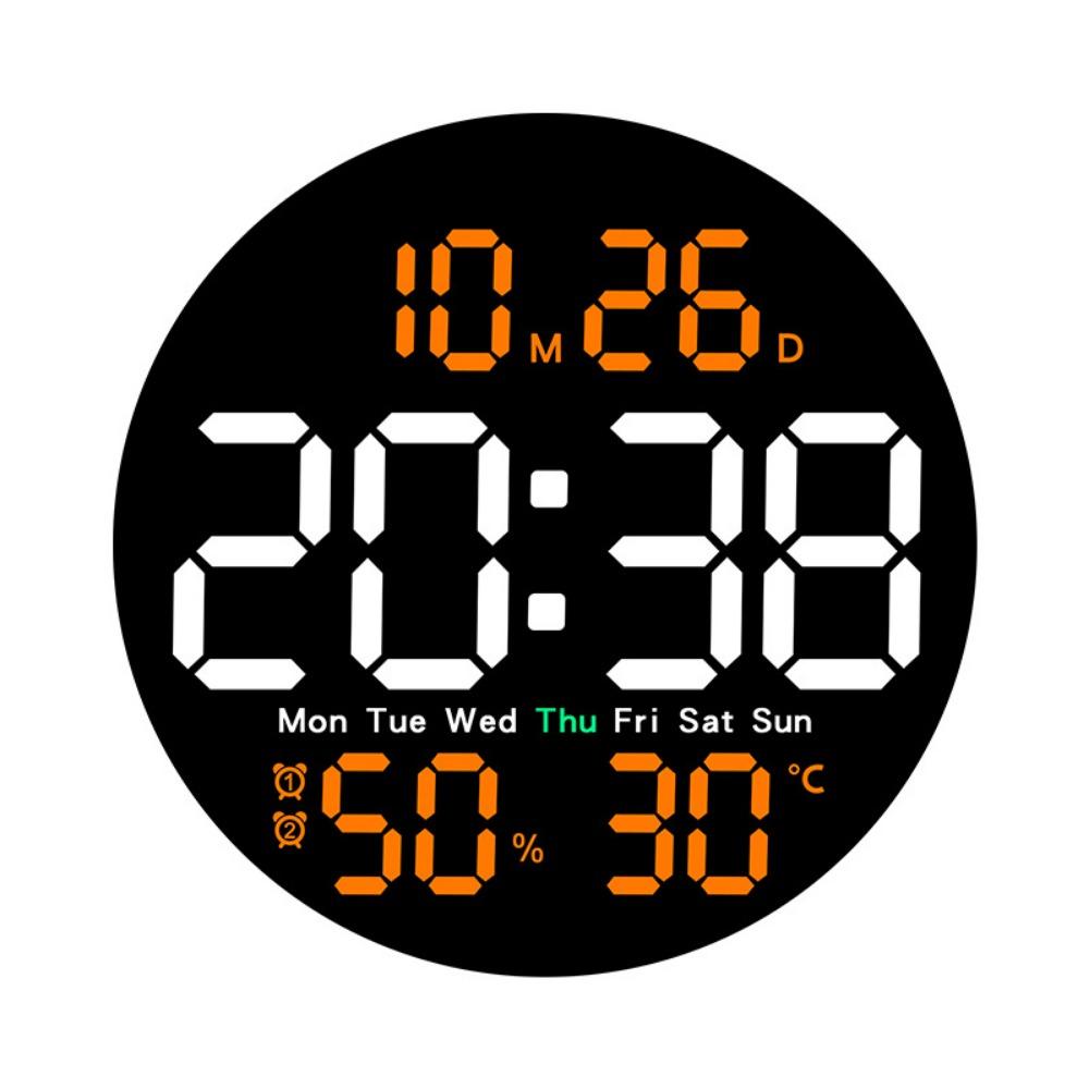 

Remote Control 10 Inch LED Wall Clock Brightness Adjustable Temperature/ Humidity Display Hanging Digital Clock Timing Countdown оранжевый