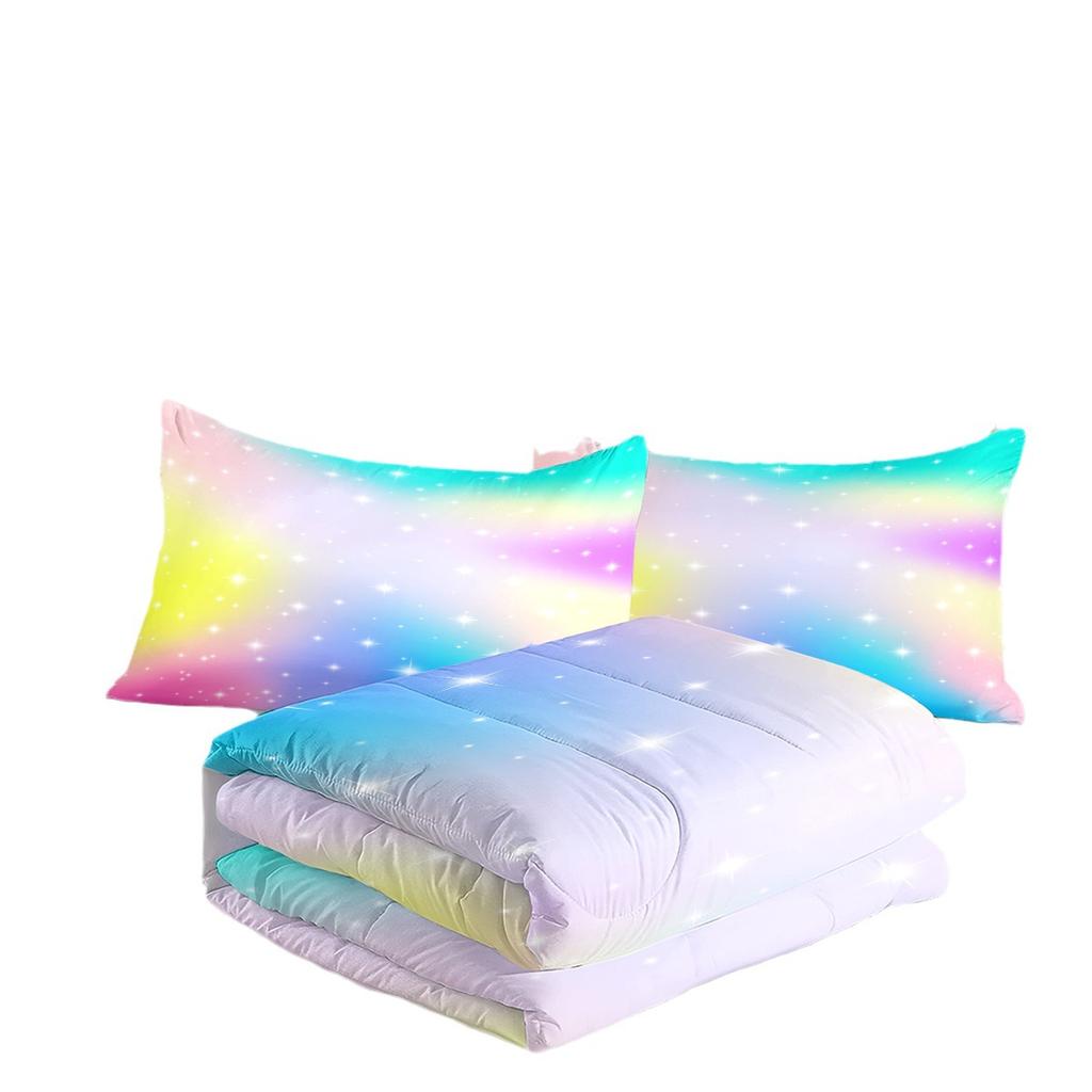 Quilt Gradient Clouds Sky Layered Feather Silk Quilt Fat Quilt Core Rainbow Quilt Cover Three-piece Set