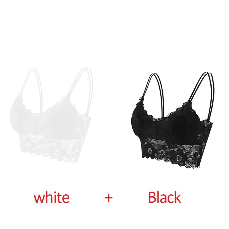 2Pcs Sexy Bra Women's Lace Bralette Floral Lingerie Underwear Wireless Padded Brassiere Seamless Ultra Strap Wire Free Bras Vest