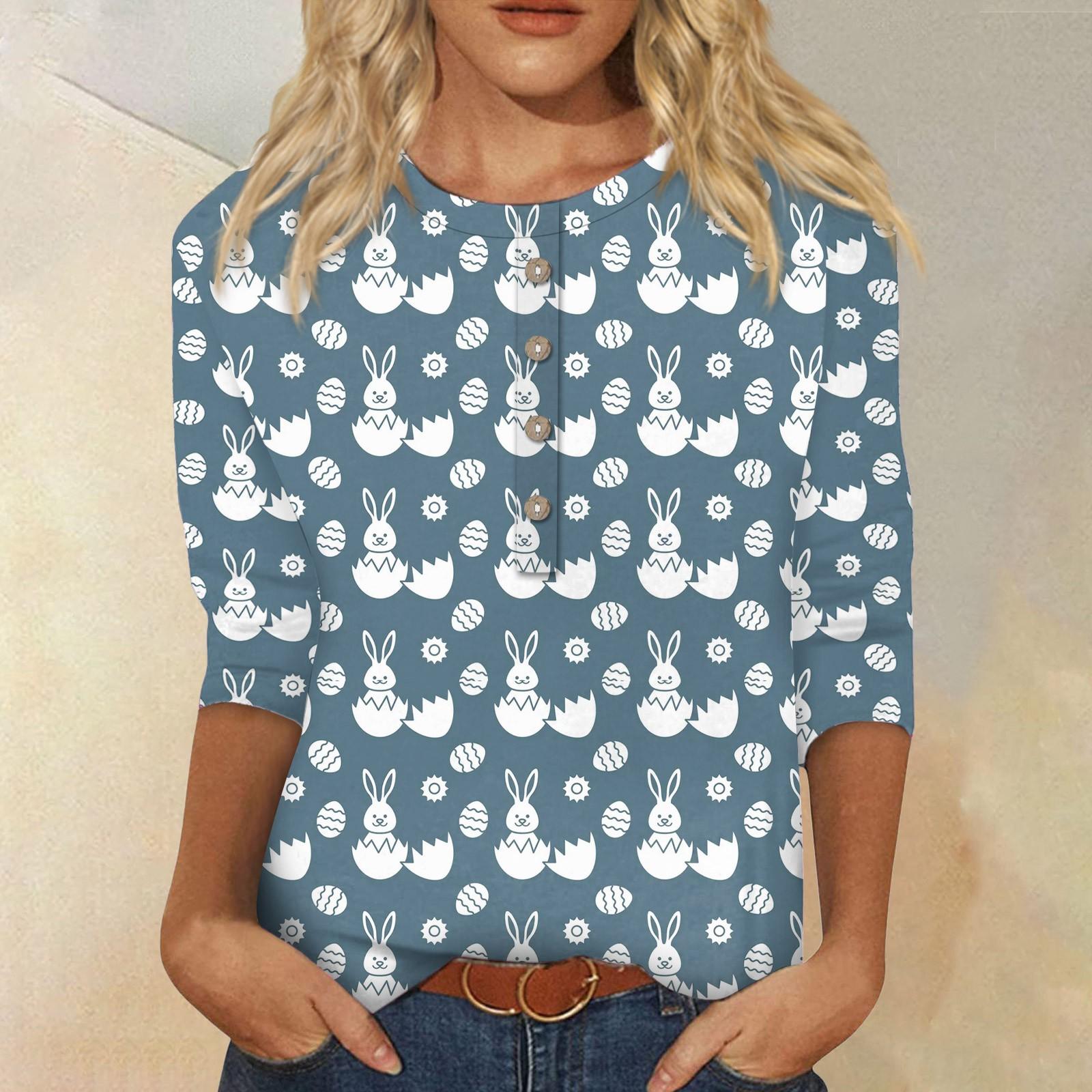 Женский модный топ на пуговицах с семиточечным рукавом и круглым вырезом с принтом — фото 4