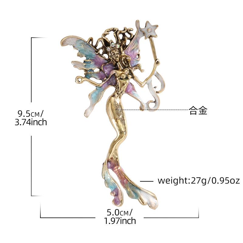 

Fashion Vintage Magic Mermaid Brooch Painted Oil Dropping Angel Wings Medieval Corsage Female Pin